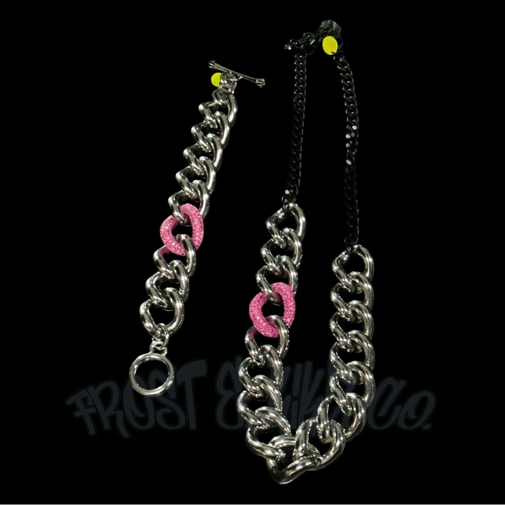 Juicy Couture Silver and Pink Chain Necklace - Lightly Used